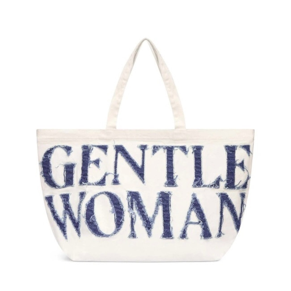 GENTLEWOMAN DENIM WHITE AND NAVY TOTE BAG RUGGED LOGO NWT